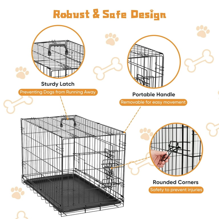 EDX Medium Dog Crate, 36 inch Double Door Folding Metal Wire with