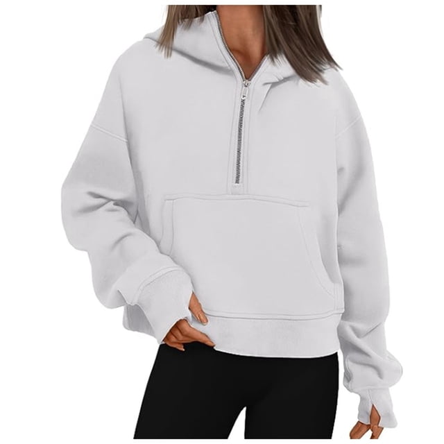 WEAIXIMIUNG Sweat à Capuche Zippé pour Femmes Grande Taille Mode Décontractée à Manches Longues Couleur Unie