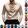 thumbnail image 6 of Chiccall Men's Vintage Satin Button Pleated Shirts Long Sleeve Casual Lapel Party Tops, 6 of 6