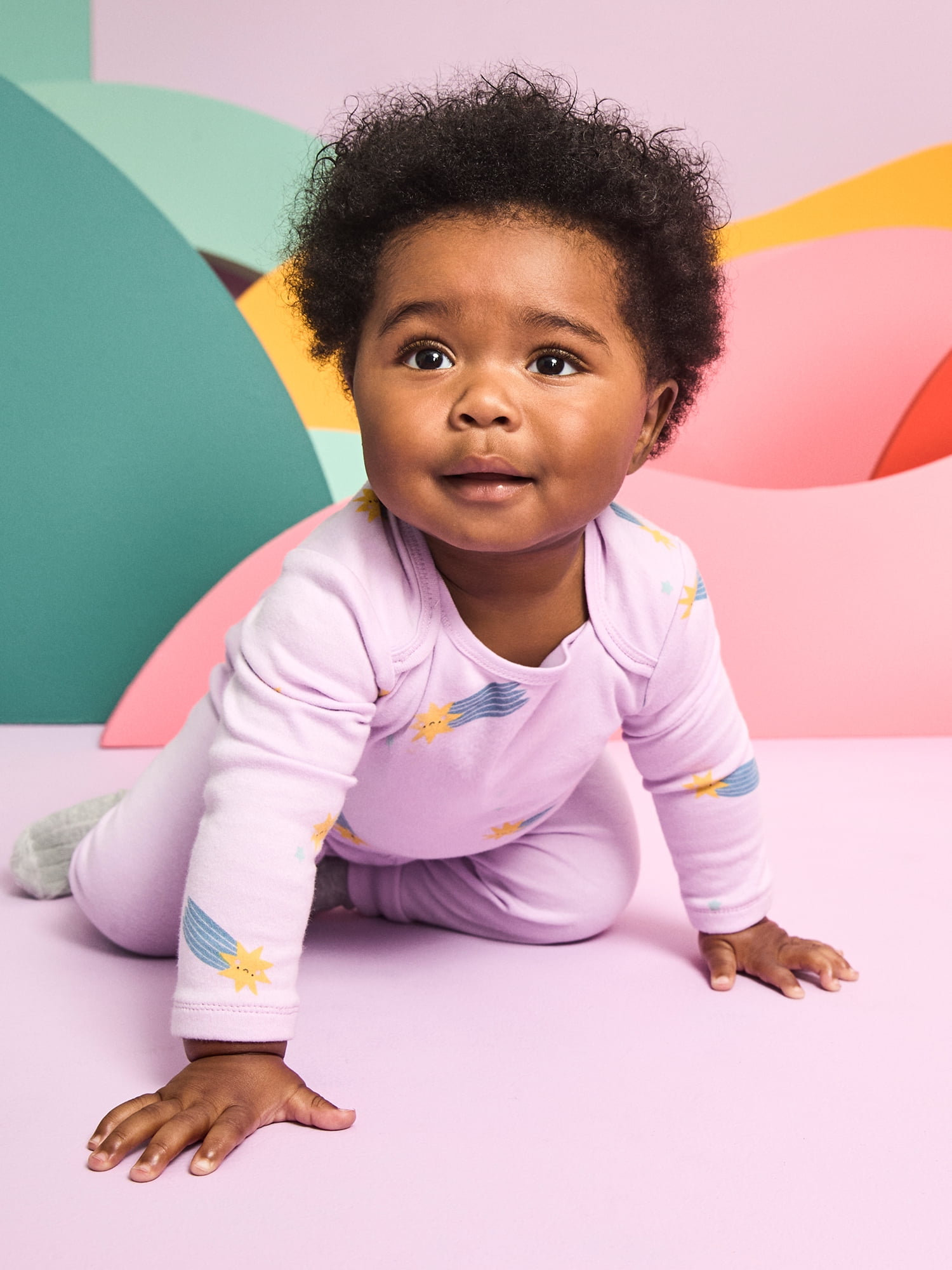Garanimals Newborn & Baby 100% Cotton Long Sleeve Bodysuits, Sizes 0–24M, 4-Pack