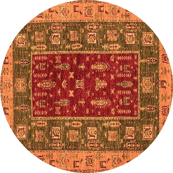 Ahgly Company Indoor Round Abstract Orange Modern Area Rugs, 3' Round