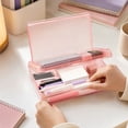 thumbnail image 4 of Double Layer Pencil Box, Large Capacity Plastic Hard Crayon Box, Durable Plastic Clear Marker Organizer with Snap Lid, Stackable Storage Boxes (Pink, 8''X5''X2''), 4 of 7