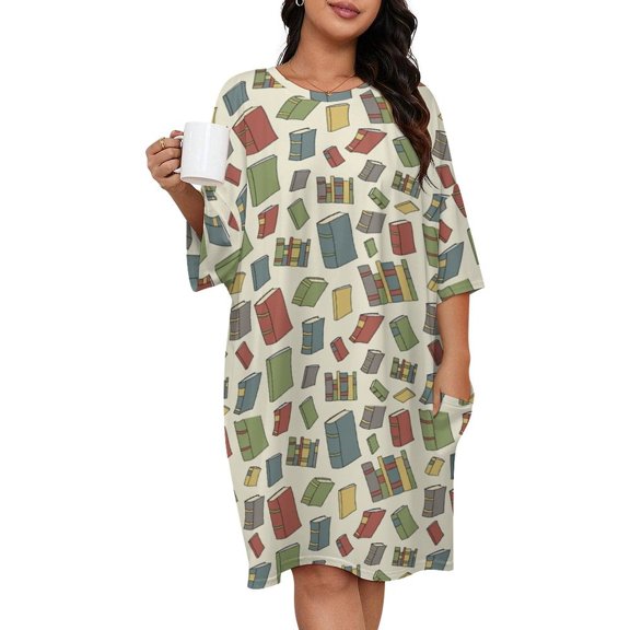 Books, Books, Books Sleepshirts For Sleeping Travels Loose Sleepdress Pajama Dress Soft Nightdress Sleepwear