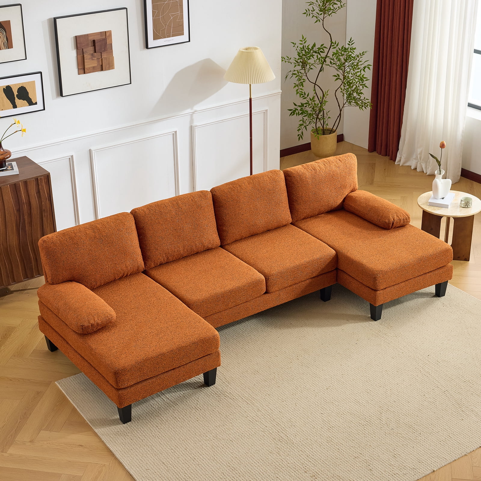 U-Shaped Convertible Sectional Sofa with 2 Chaise Lounges, 4-Seater Modular Couch with Removable & Washable Chenille Covers, L-Shaped Couches for Living Room Apartment, Heavy Duty Plastic Legs