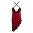 thumbnail image 7 of Women's Lace Embellished Tops Satin Spaghetti Strap Deep V Neck Tank Top Asymmetrical Hem Soft Daily Going Out Summer Camisole, #02 Wine, XL, 7 of 7