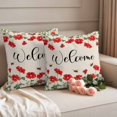 thumbnail image 2 of Outdoor Pillow Covers Pack of 2, Vintage Red Flower Leaves Bees Waterproof Throw Pillowcase Cushion Cases, Pastoral Floral on Linen Decorative Pillow Cover for Couch Sofa Home Bed Patio, 2 of 9