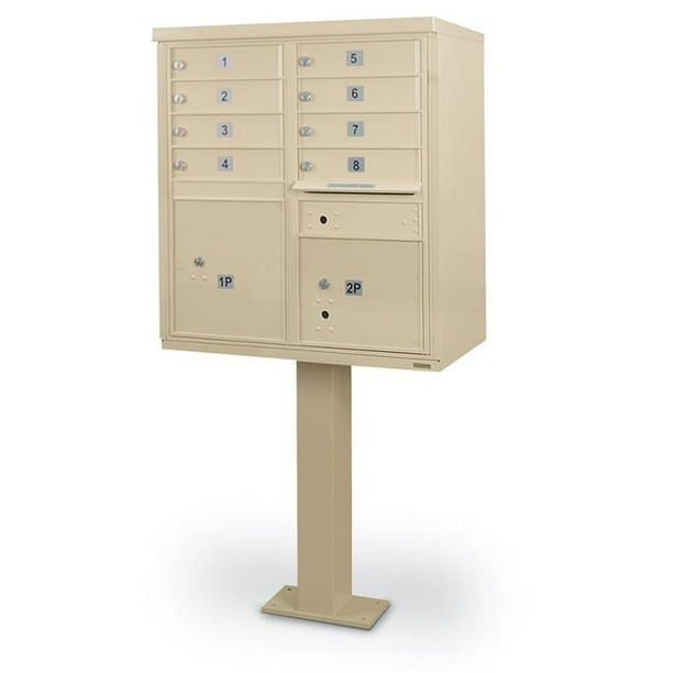 Postal Products Unlimited N1029594 8 Door FSpec Cluster Box Unit with Pedestal, Sandstone