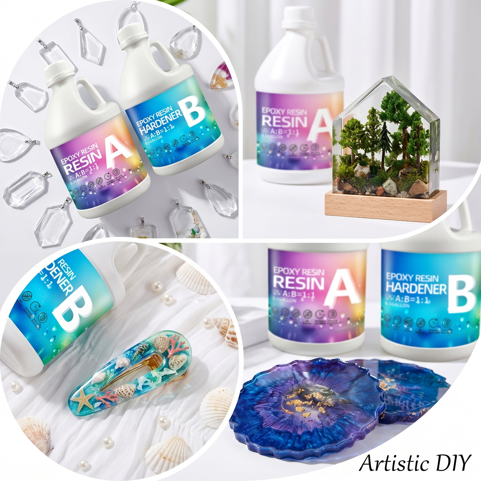 Epoxy Resin Kit 1GAL -  with4 color power and Tools, 1:1 Mixing Ratio, Bubble Free & Anti-Yellowing - High Gloss Casting & Coating Resin for Jewelry, River Tables, Bar Top, Countertops & Wood