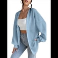 thumbnail image 3 of Cárdigan de Larga para Mujer, Suéter de Punto Suave Azul L, 3 of 8