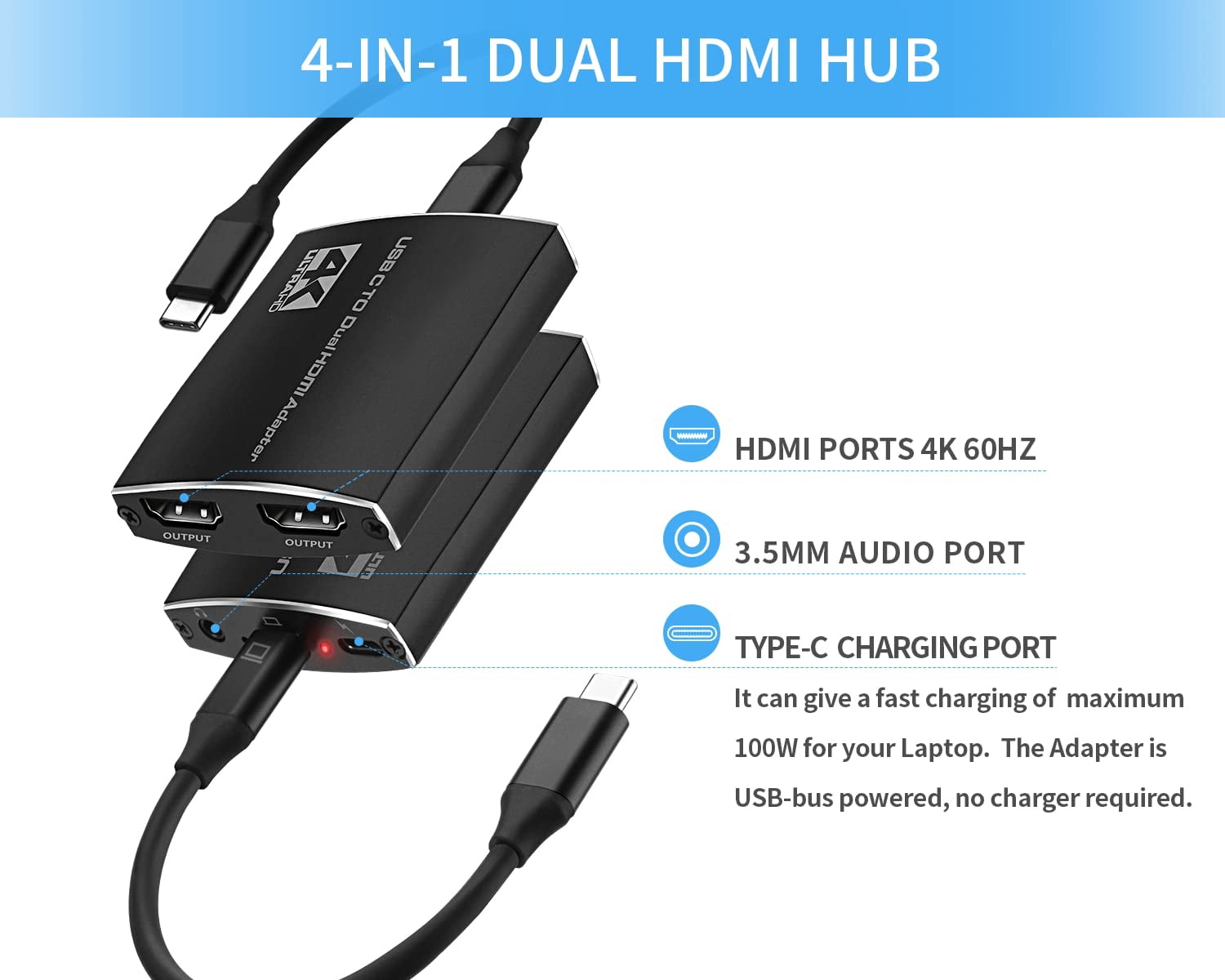 4K @60Hz USB C to Dual HDMI Moniter Docking Stations Adapter,Thunderbolt 3 to HDMI for MacBook,MacBook Pro 2020/2019/2018 Apple iMac,iMac Pro,Google Chromebook Pixel,Samsung,Dell,Asus,Hp and More