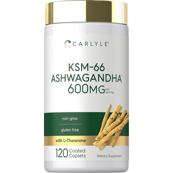 KSM-66 Ashwagandha 600mg | 120 Caplets | with L-Theanine | for Men and Women | by Carlyle