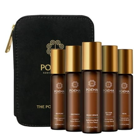 Poiema Essential Oil Variety Set with Pouch - 5 roll-on Topical Essential Oils - Therapeutic Grade