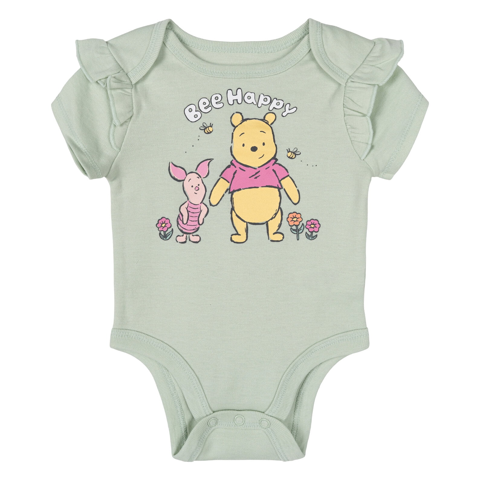 Disney Winnie the Pooh Piglet Bodysuit, French Terry Bubble Shorts and Headband 3 Piece Outfit Set Gingham Newborn to Infant