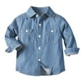 thumbnail image 2 of XUELUO Toddler Boys Athletic Shirts Summer Denim Solid Color Lapel Button Down Long Sleeve Fashion Casual Tee Shirts Streetwear,Blue,2-3 Years, 2 of 9