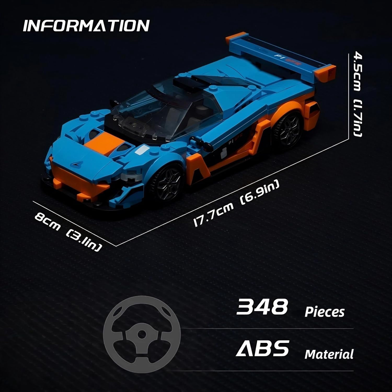 Sports Car Building Set, 1:20 Blue MOC Speed Racing Cars Toys for Adults, Collectible Model Vehicle Kits for Cars Lovers, 348 Pieces