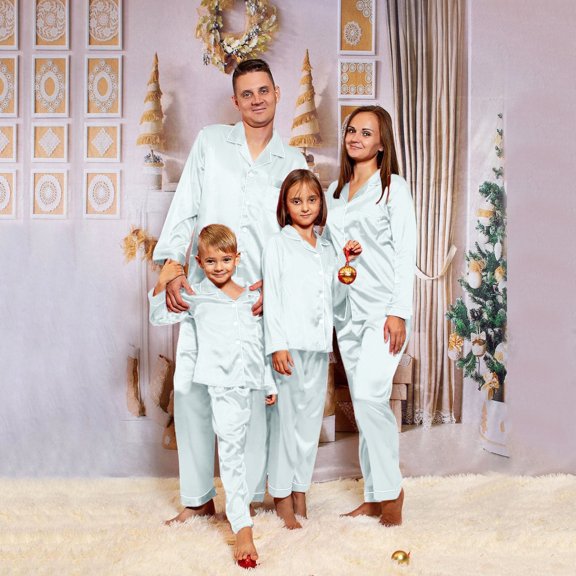 Christmas Matching Family Outfits Solid Silk Sleepwear for Family Button Down Christmas Parent Child Set Christmas Family Gifts Silver Pajamas for Kids Pajamas