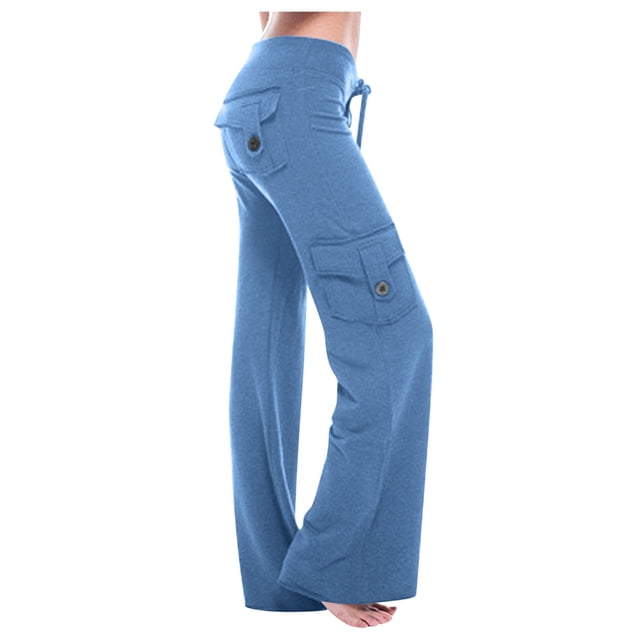 Pantalones de yoga anchos para mujer con bolsillos cargo - Poliéster spandex, cintura elástica, pantalones palazzo elásticos, aptos para el gimnasio/entrenamiento/uso informal