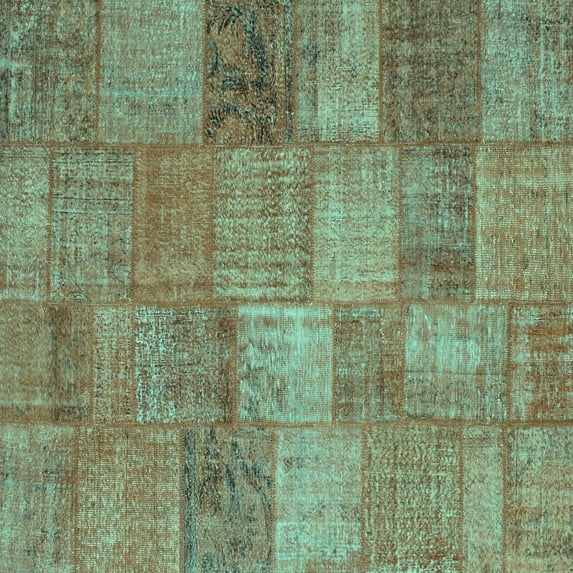 Ahgly Company Indoor Square Patchwork Turquoise Blue Transitional Area Rugs, 7' Square