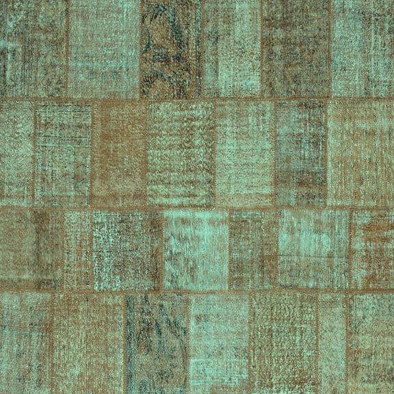Ahgly Company Machine Washable Indoor Square Patchwork Turquoise Blue Transitional Area Rugs, 8' Square