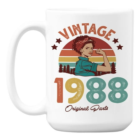 

Vintage 1988 feat. a Strong Woman & Retro Sunset Ceramic Coffee & Tea Mug (15oz)