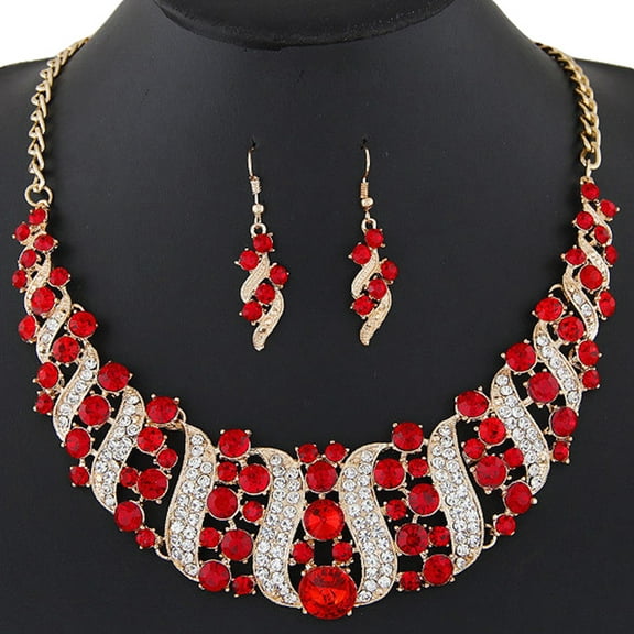 Ayyufe Women Rhinestone Spiral Bib Necklace Hook Earrings Statement Party Set