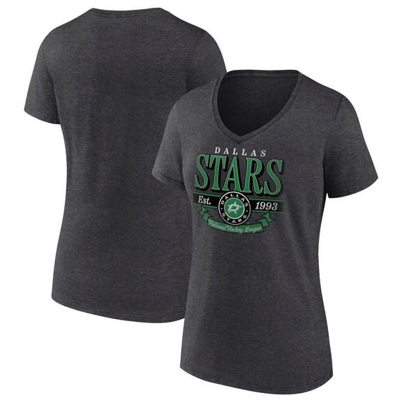 Women's Charcoal Dallas Stars Retro Banner V-Neck T-Shirt