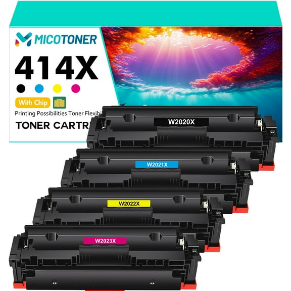 Compatible Toner Cartridge With Chip for HP W2020X W2021X W2022X W2023X 414X Work with Color LaserJet M454dw Color LaserJet Pro MFP M479fdw(Black Cyan Yellow Magenta 4-Pack)