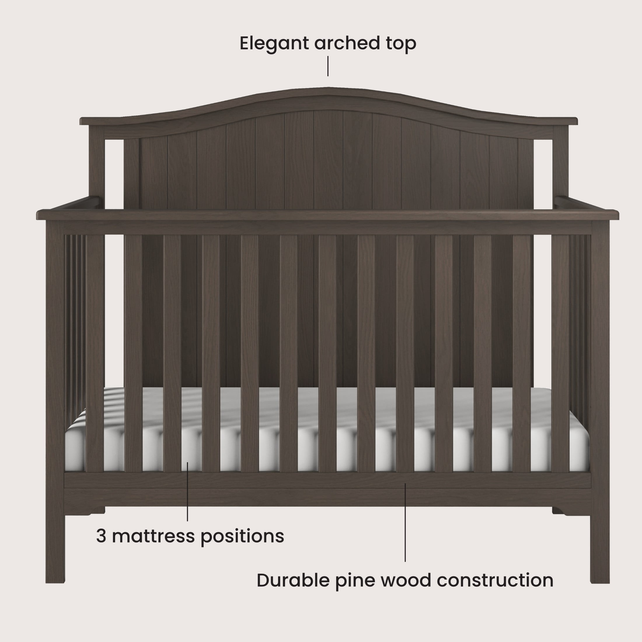 Child Craft Hampton Arch Top Crib and Changing Table Nursery Set, 4-in-1 Convertible, Dapper Gray, 2-Piece