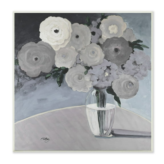 Stupell Industries Round Slate Flower Blossoms Arrangement Still Life Painting Unframed Art Print Wall Art, Design by Steling