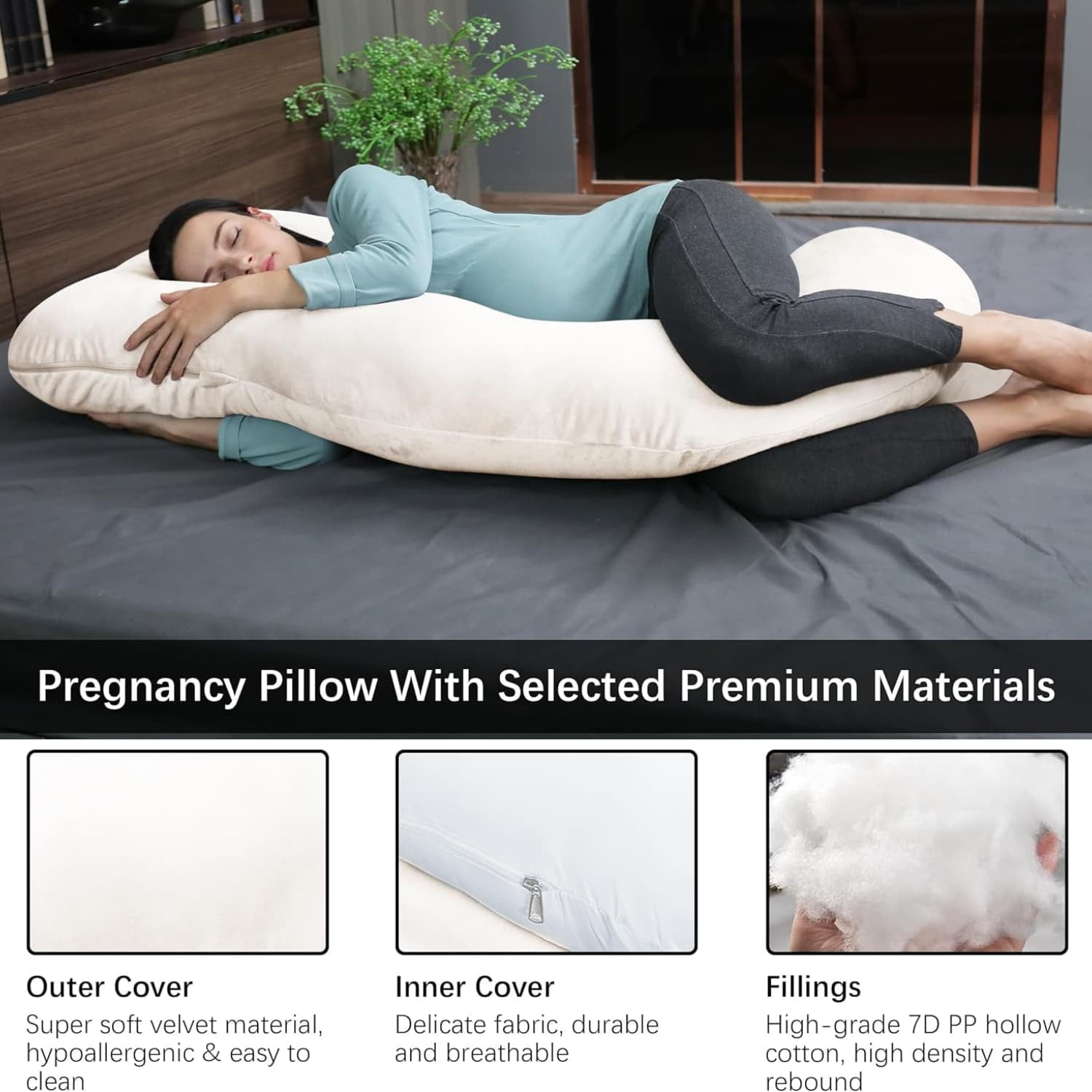 Pregnancy Pillows for Sleeping - U Shaped Full Body Maternity Pillow with Removable Cover - Support for Back, Legs, Belly, HIPS - 57 Inch Pregnancy Pillow for Women - Ivory