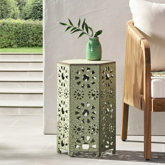 12"x10.5"x18.5" Iron Patio Side Table, , Outdoor Furniture Table 12", Pattern, 10.5"x18.5", Moveable