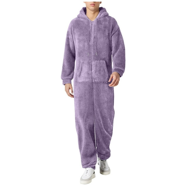 Combinaison Pyjama Décontractée pour Homme, Douce et Chaude, à Capuche, Design à Fermeture Éclair, Manches Longues, Tenue de Nuit, Tenue de Loisirs d'Hiver
