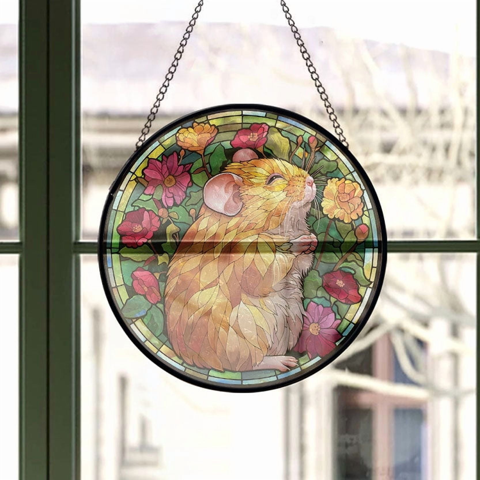Stained Glass Window Hanging Ecstatic Golden Hamster - Stained Glass Window Hanging Ecstatic Golden Hamster, Festival Gift Ornament, Home Wall & Window Art