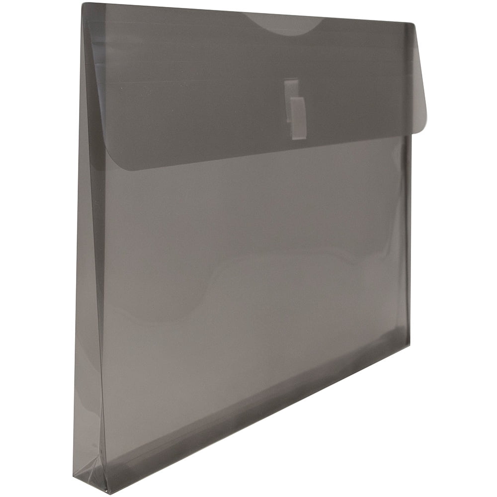 JAM Paper Plastic Hook & Loop Envelopes, 9.75 x 13, Grey, 1in Expansion, 12 per Pack