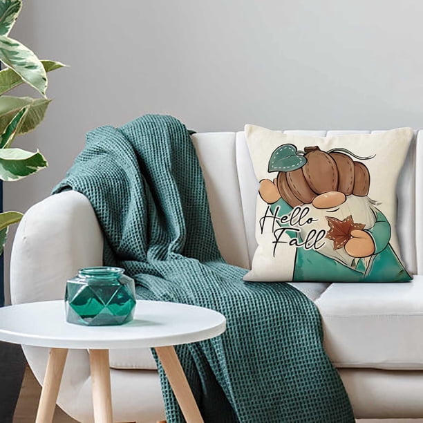 Fiudx Artículos en oferta con ofertas flash Funda de almohada de Acción de Gracias, funda de almohada con estampado de cuadros azules y blancos, funda de cojín decorativa para sofá de sala de estar y