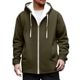 thumbnail image 3 of SGFCWSX Men's Full Zip Hoodie Fleece Relaxed Fit Pockets Solid Color Drawstring Hood Basic Casual Sweatshirt for Men Army Green Size L, 3 of 6