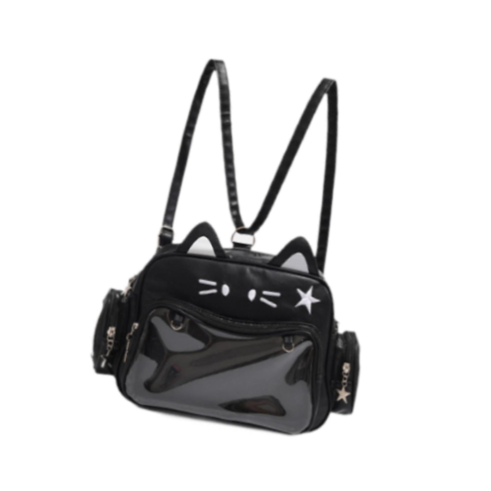 QccHieUs Cat Ita Bag DIY Cute Adjustable Strap Tote Bag PU Leather Women Shoulder Bag for Black