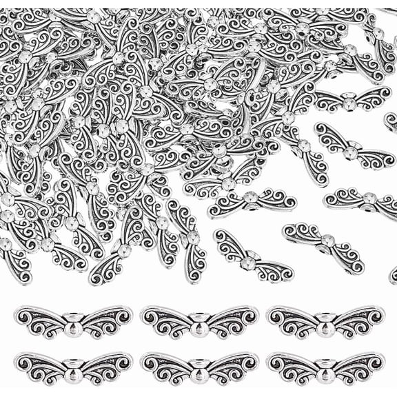 150Pcs Angel Wing Beads Bulk Silver Butterfly Wing Spacer Beads Vintage Metal Wings Bead Small Wings Loose Bead for Women DIY Bracelets Jewelry Making Hole: 1.2mm