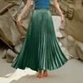 thumbnail image 4 of Yucgh Women's Pleated Solid Color Maxi Skirt with Large Swing, A-line Floor Length Skirt, Casual Flowy Skirt with Elastic Waist,Dark Green,S, 4 of 8