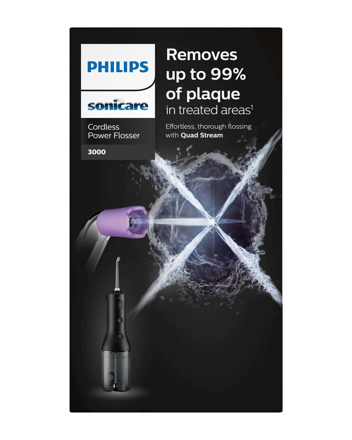Philips Sonicare Power Flosser 3000 sans fil, irrigateur buccal, noir, HX3806/23CN