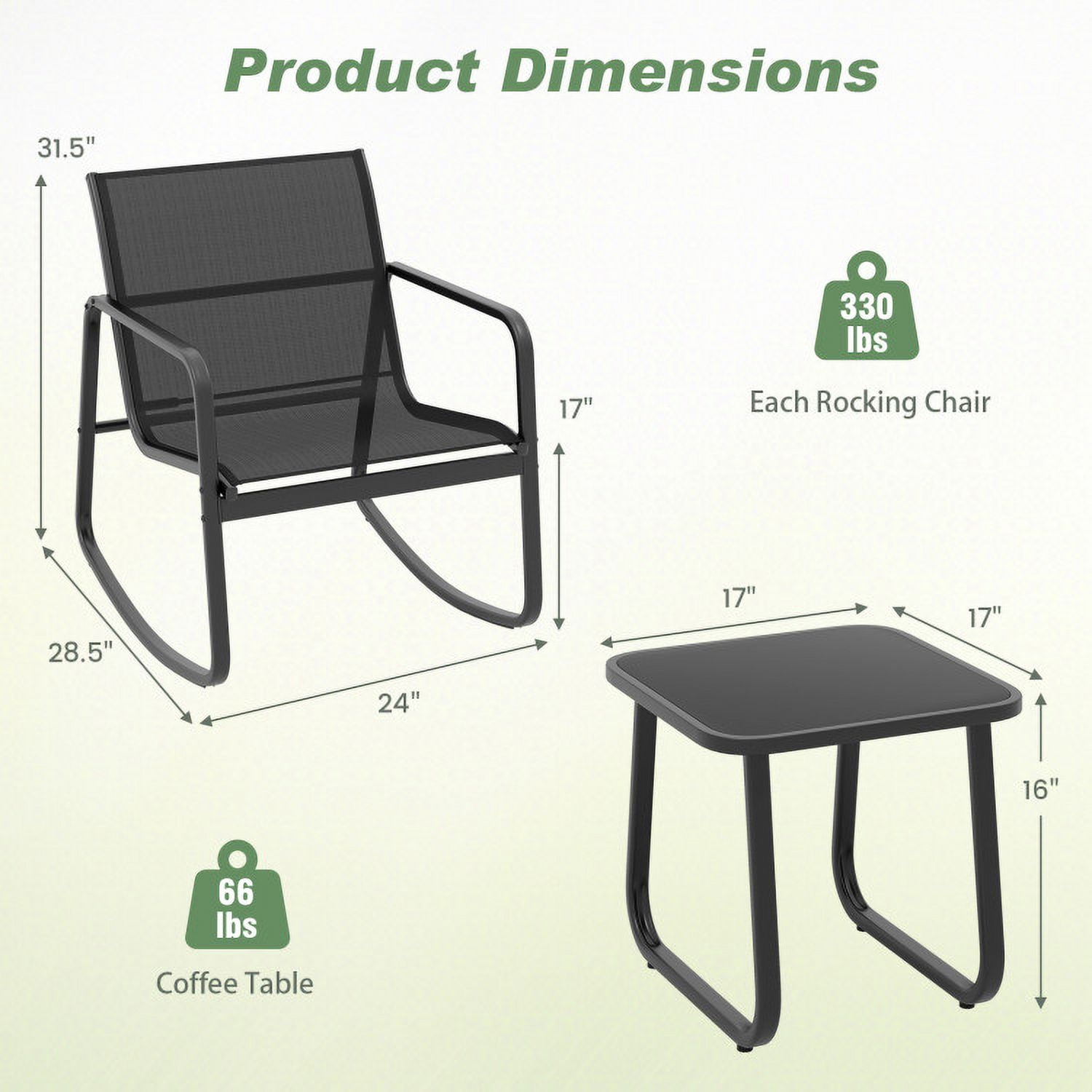 Aimee Lii Patio Furniture Set with 2 Rocking Bistro Chairs and Glass Top Table for Porch Yard Balcony, Black Aimee Lii Patio Furniture Set with 2 Rocking Bistro Chairs and Glass Top Table for Porch Yard Balcony, Black