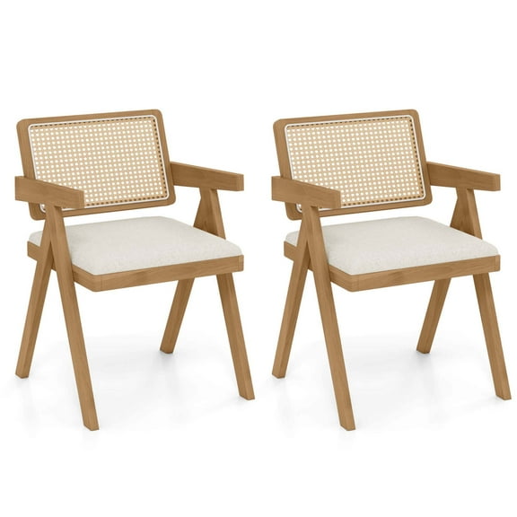 Costway Set of 2 Rattan Accent Chairs Fabric Dining Chairs Modern Living Room Chairs White