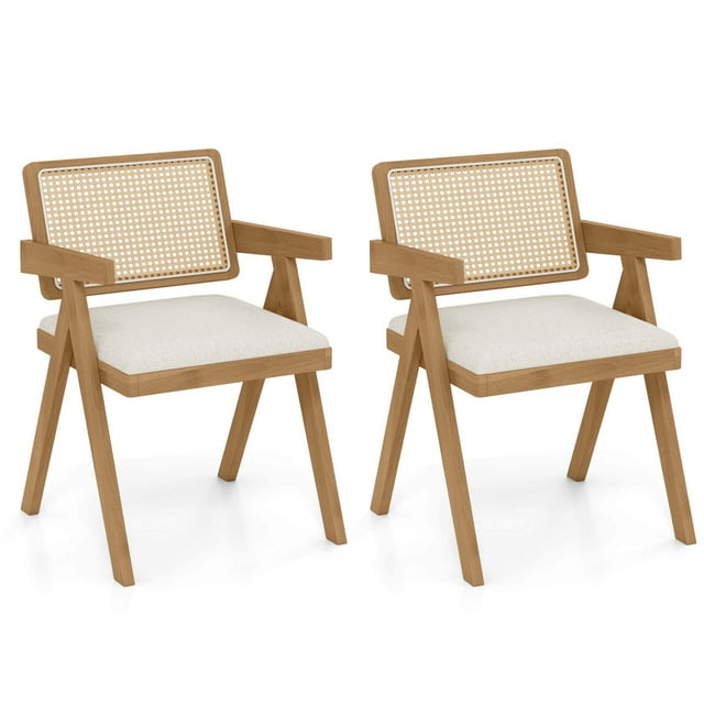Costway Set of 2 Rattan Accent Chairs Dining Chairs Modern Living Room Chairs White