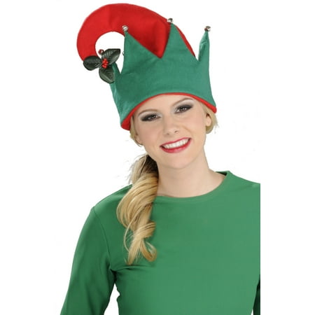 Christmas Red And Green Elf Festive Hat With Mistletoe Costume Accessory