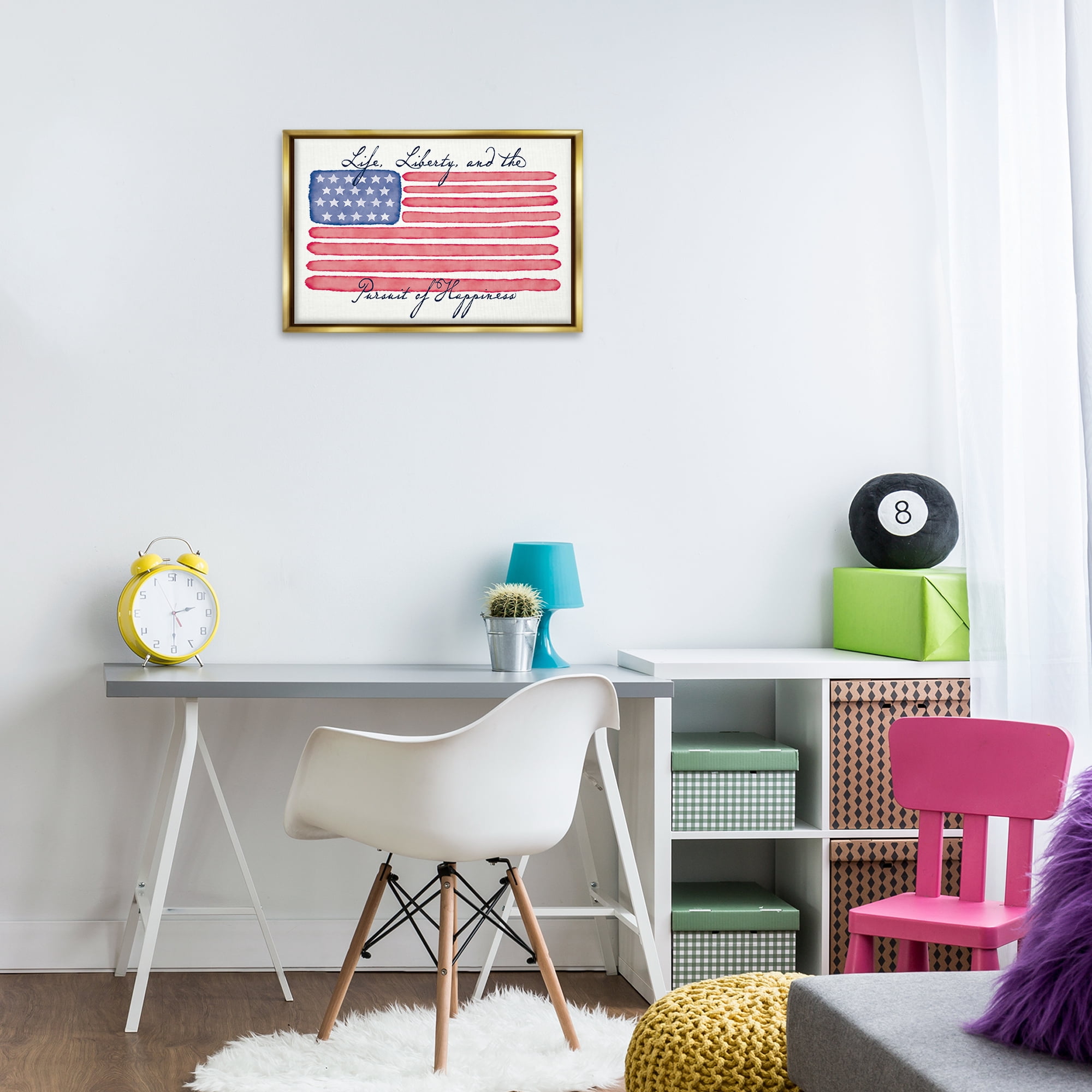 Stupell Industries All American Patriotic Phrase Patriotic Painting Gold Floater Framed Canvas Art Print Wall Art, 25 x 17
