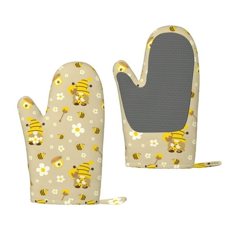 

Lukts Cute Bee Gnomes for Silicone Anti-Scalding Gloves Kitchen Lanyard Gloves for Grilling Baking Cooking
