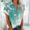 thumbnail image 2 of Pompotops Blouse Décontractée à Col pour Femmes Manches Courtes Imprimé Chemise Ample Boutons Cardigan Liquidation, 2 of 5