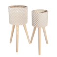 thumbnail image 1 of Sagebrook Home S/2 Ceramic, 8/10" Textured Planter 3 Legs, Beige, 1 of 1