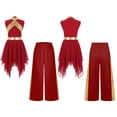 thumbnail image 3 of iiniim Girls Metallic Sleeveless Irregular Liturgical Praise Dance Dress with Wide Leg Pants Set Worship Dancewear Burgundy 6, 3 of 7