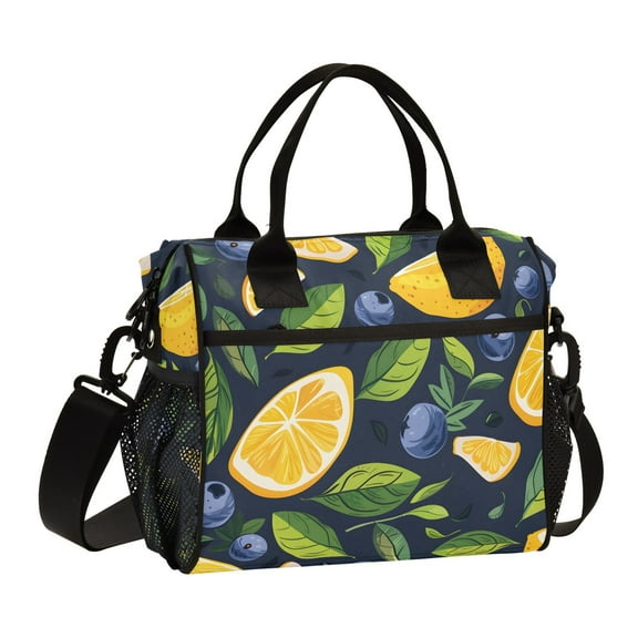 Ckdifva Lemon Blueberry Cooler Bag Cooler Cooling Tote Lunch Bag Lunch Box Front Pocket with Shoulder Strap